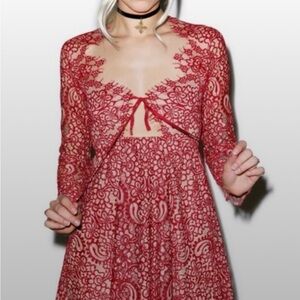 For Love & Lemons Charlie Red Lace Overlay Dress Size Medium
